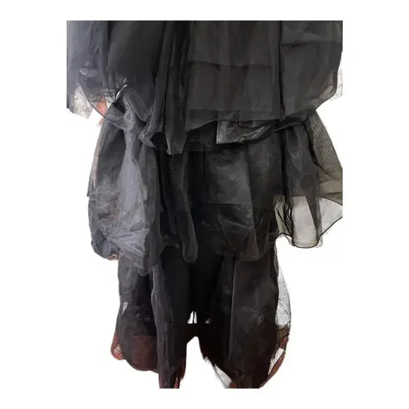 NBD Paula Corset Gown Strapless Tulle Hi-Low Tiered Ruffle Skirt Black Size XS